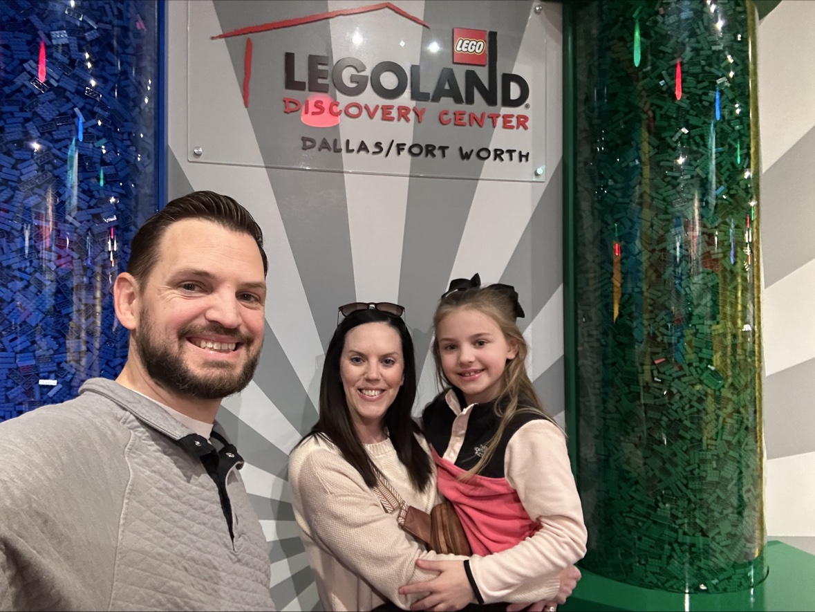Jason McClaren with his wife and daughter at LEGOLAND Discovery Center Dallas Fort Worth